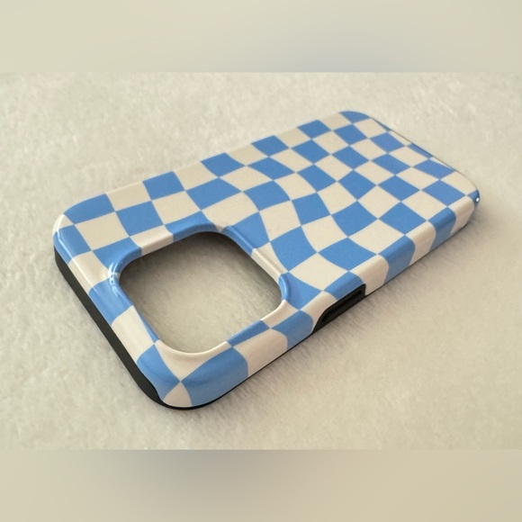 iPhone 15 Pro Blue Checkered Dual Layer Hard Case Cover - Picture 4 of 6